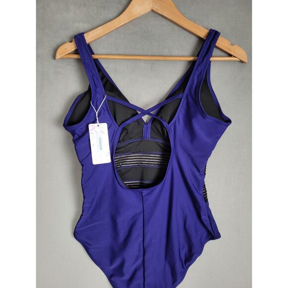 Husmeu Women's Tummy Control One Piece Swimsuits V Neck Mesh Monokini Small - Picture 8 of 8